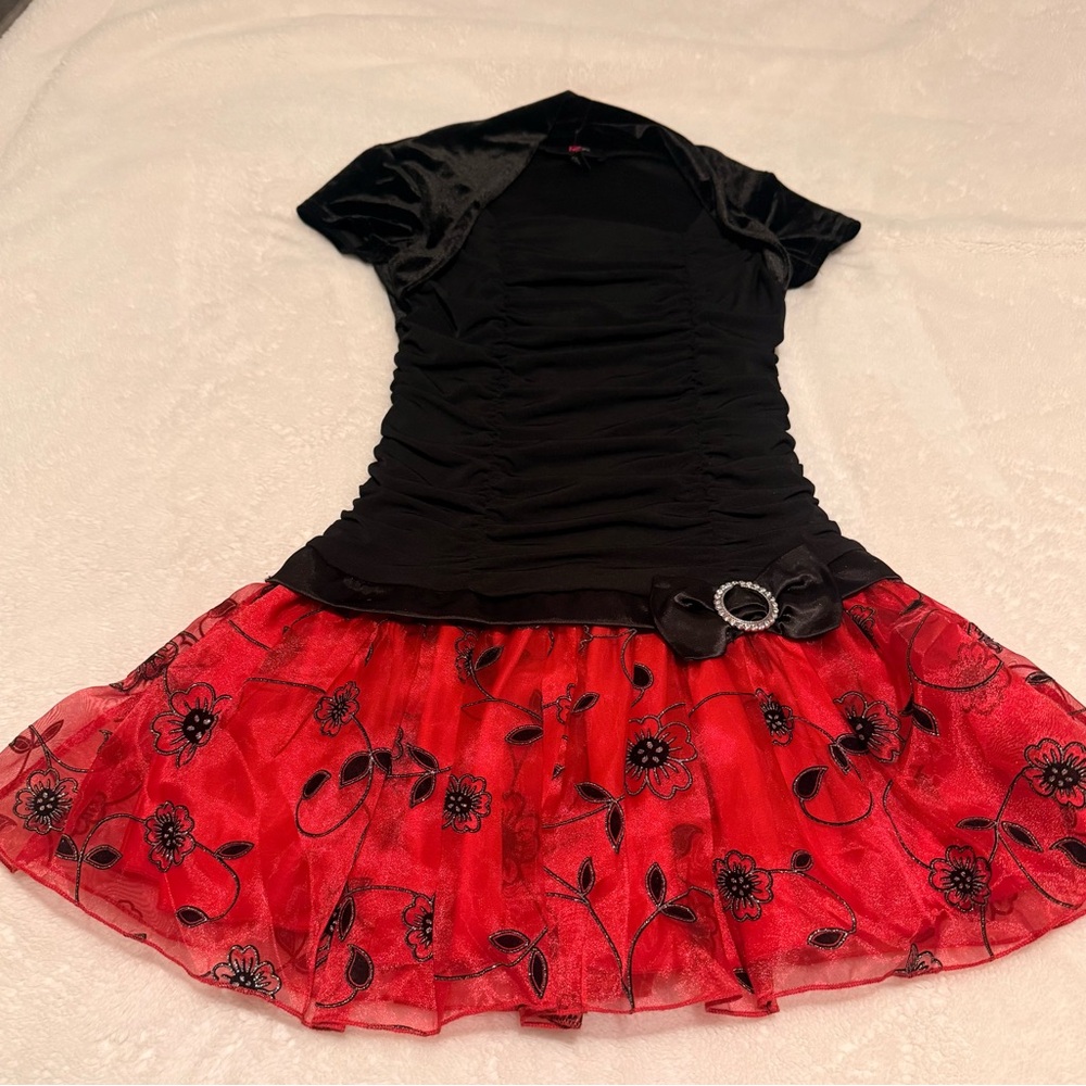 Iz Byer Black and Red Floral Kids Dress